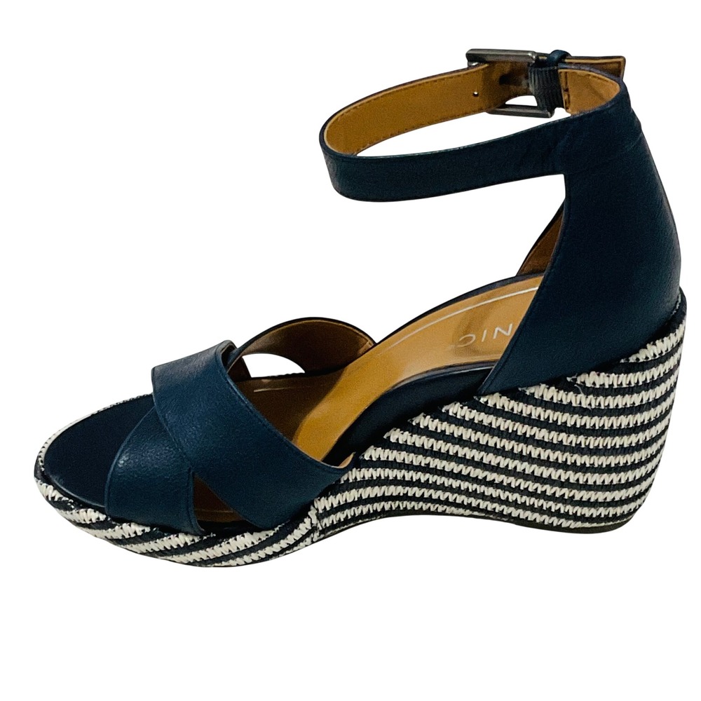VIONIC Marina womens platform wedge heel sandal navy stripe ankle strap NWT 8 - Picture 3 of 12